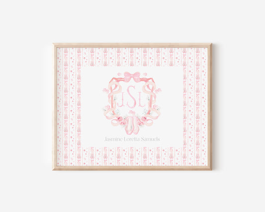 Pink Ballerina Nursery Monogram Crest with matching Photo Mat