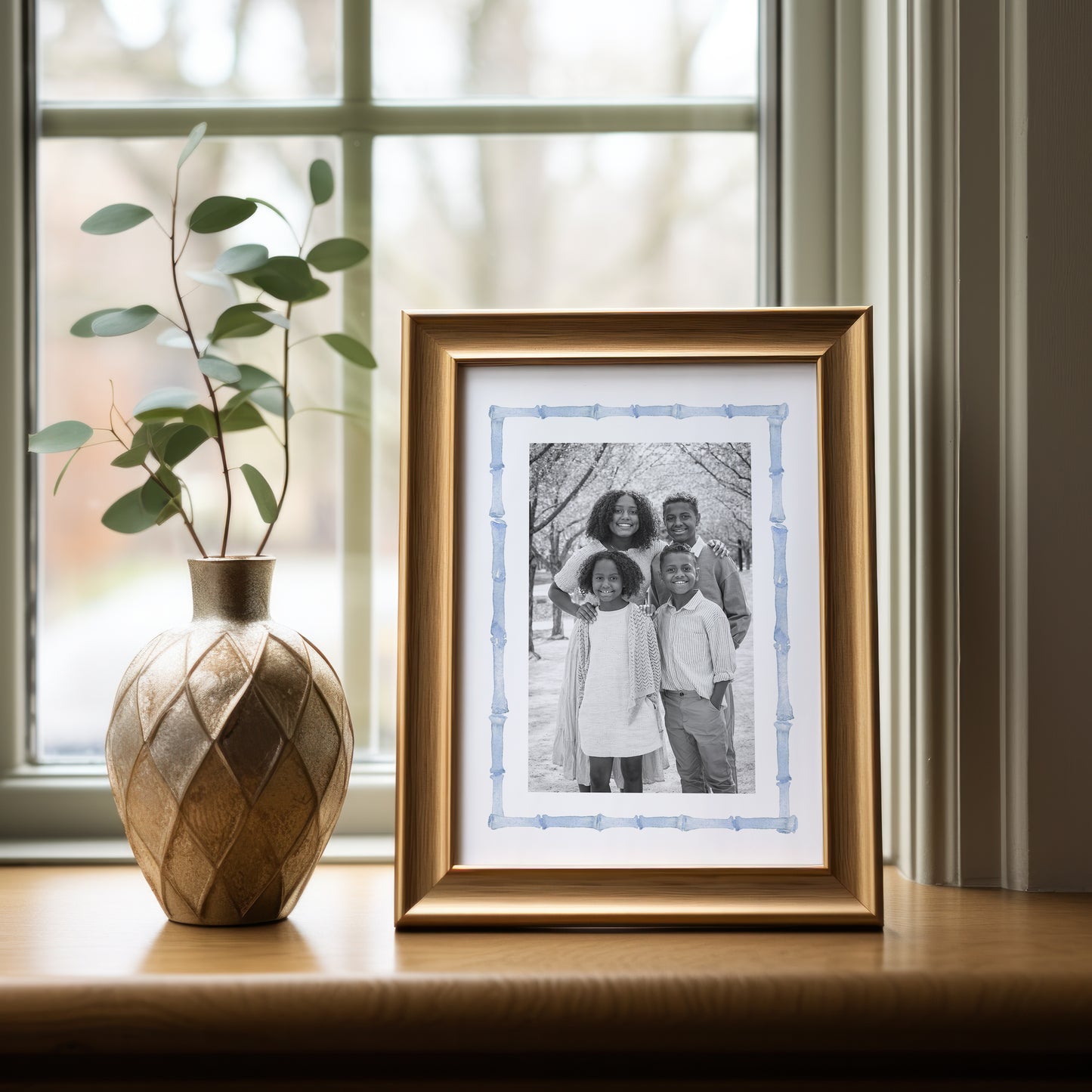 Blue Bamboo Frame Photo Mat