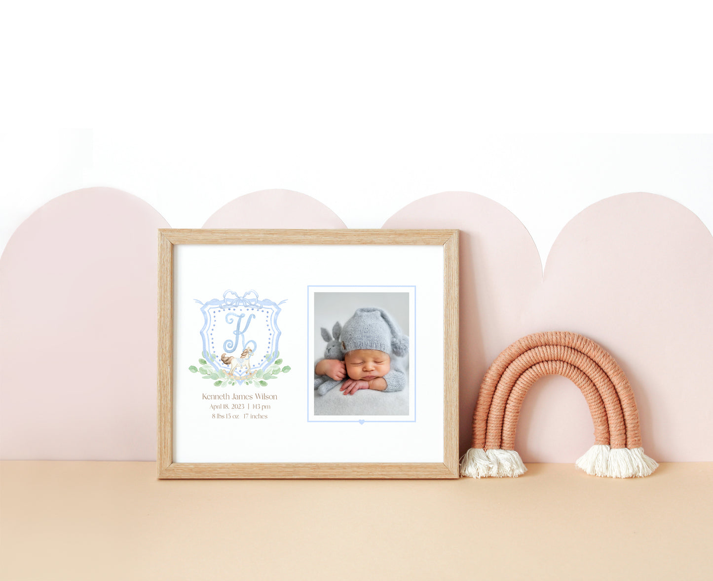 Blue Rocking Horse Monogram Newborn Photo Mat