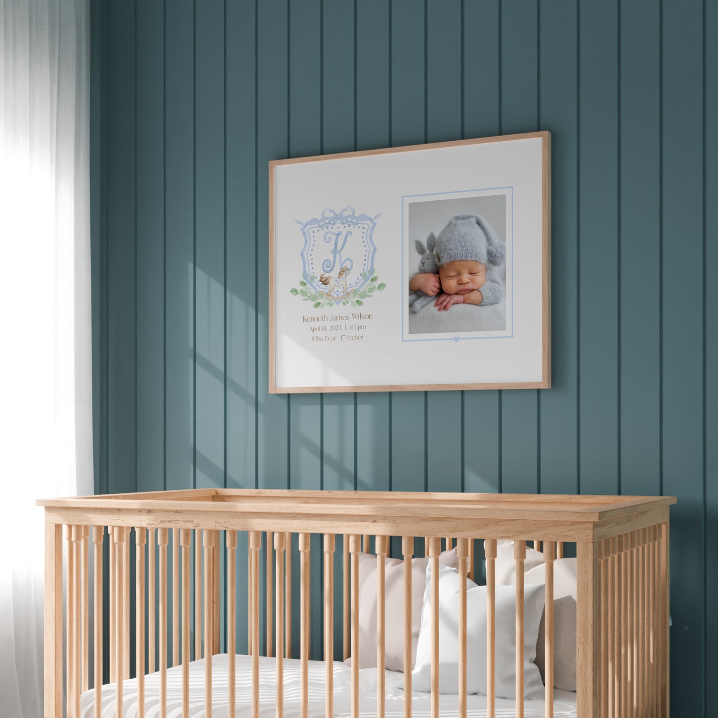 Blue Rocking Horse Monogram Newborn Photo Mat