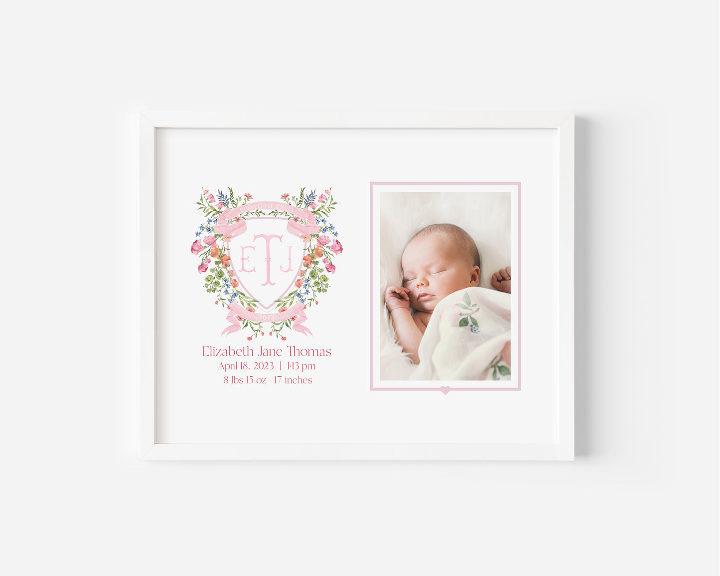 Pink Floral Monogram Newborn Photo Mat