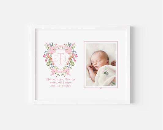 Pink Floral Monogram Newborn Photo Mat