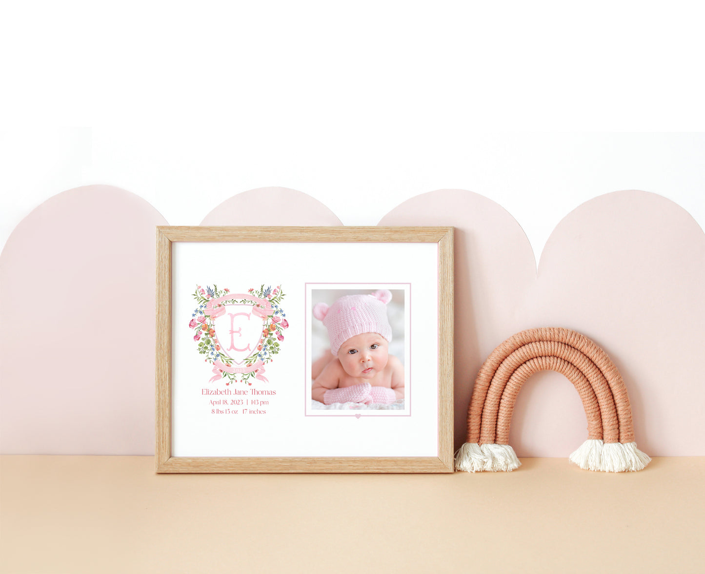 Pink Floral Monogram Newborn Photo Mat