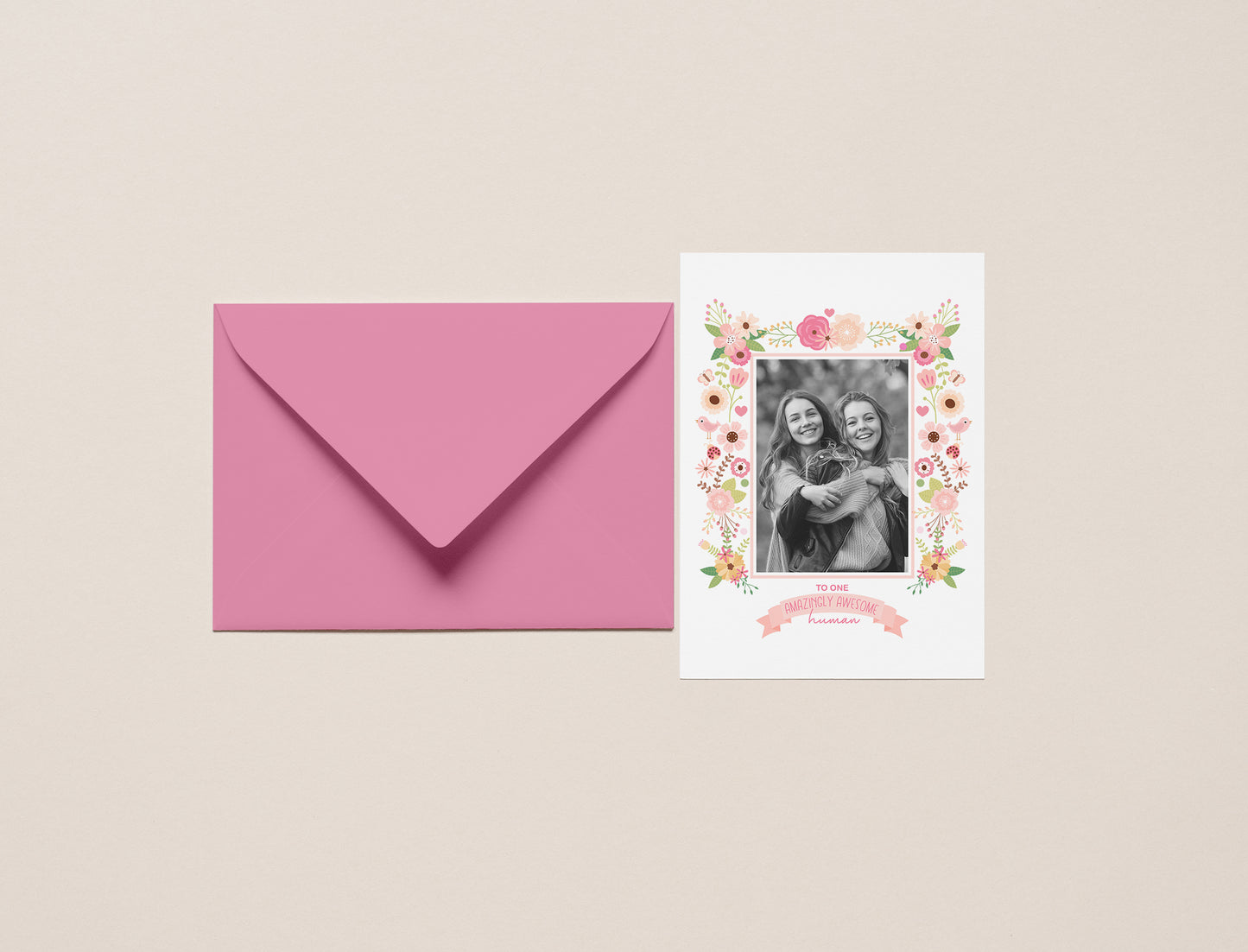 Floral Birthday 5x7 Photo Mat with Envelope