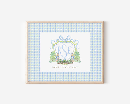 Peter Rabbit Nursery Monogram Crest with matching Photo Mat