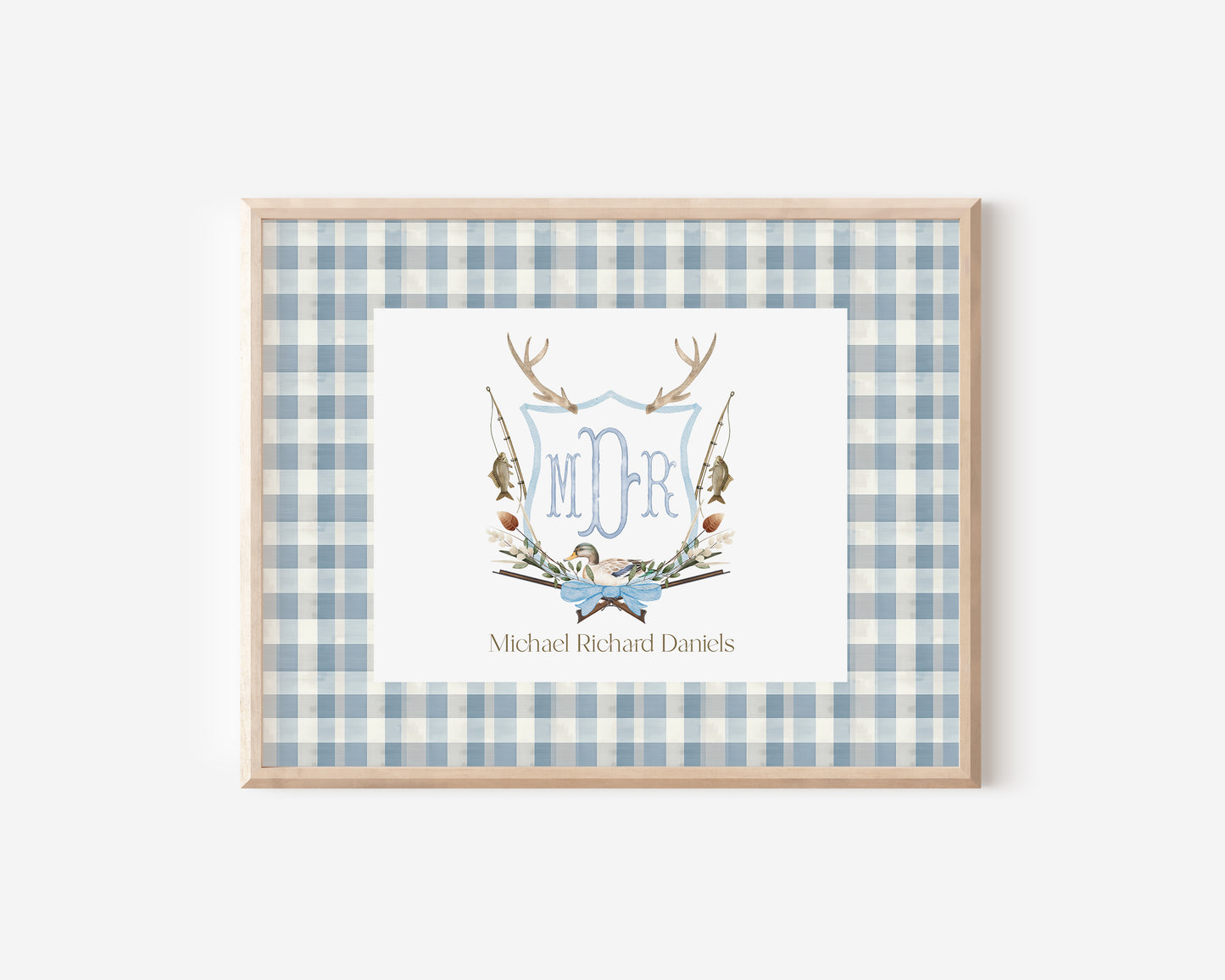 Blue Fishing Outdoors Nursery Monogram Crest with matching Photo Mat