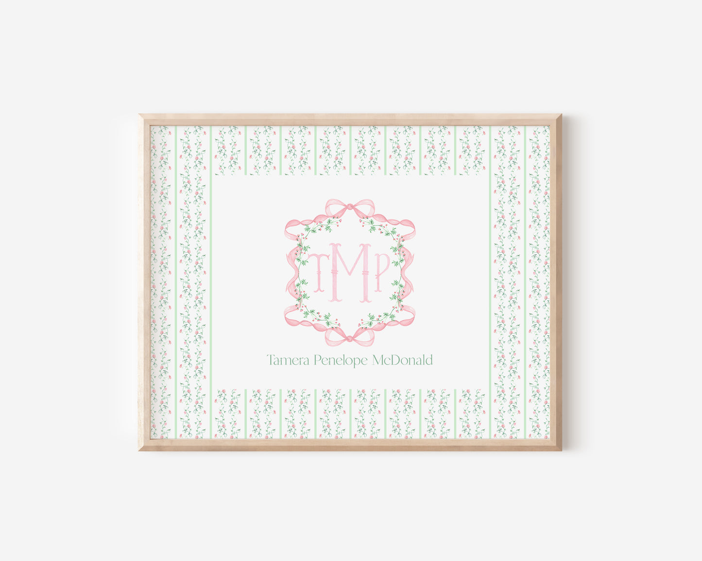 Pink & Green Floral Nursery Monogram Crest with matching Photo Mat