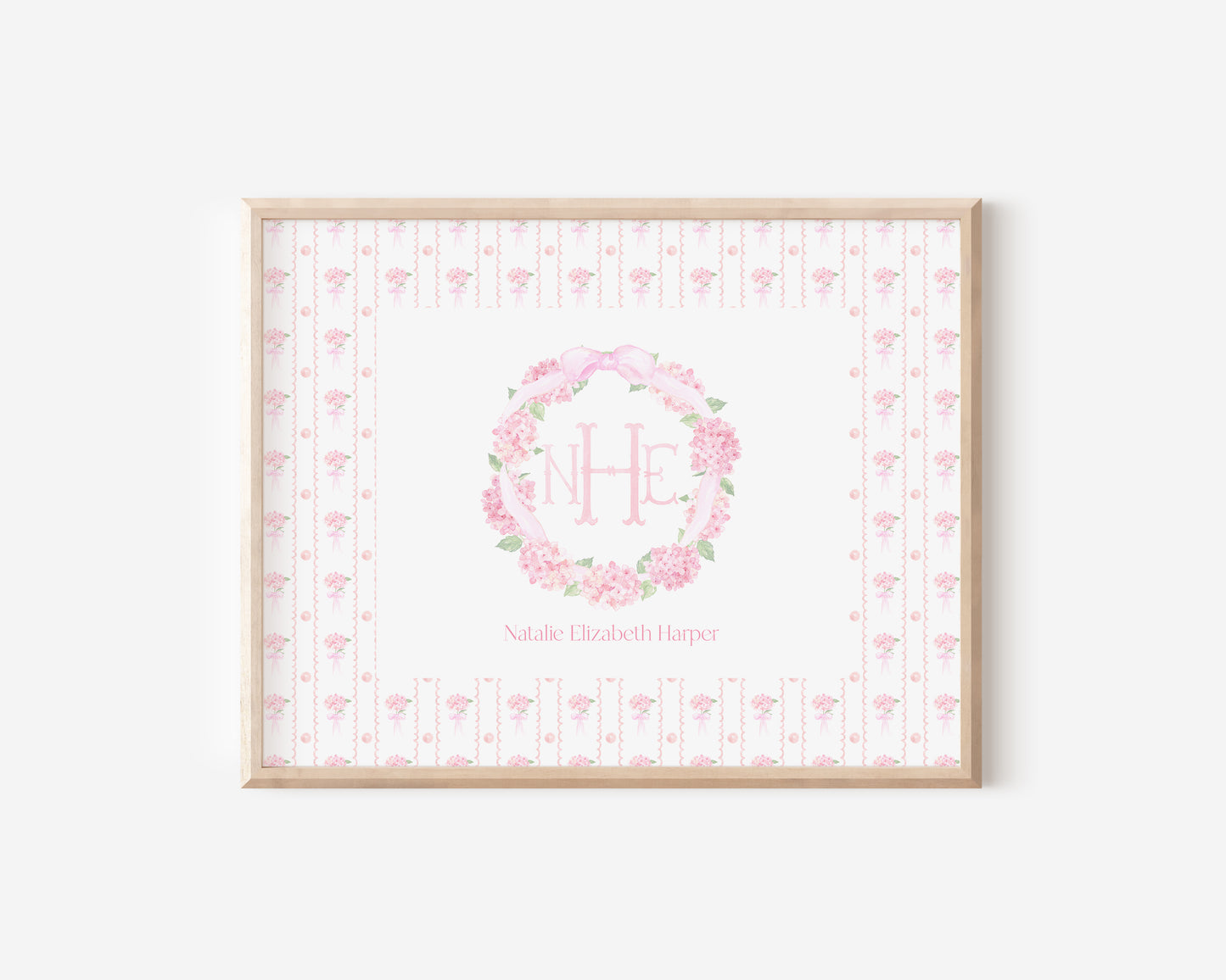 Pink Hydrangea Nursery Monogram Crest with matching Photo Mat