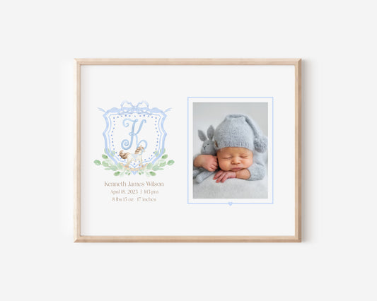 Blue Rocking Horse Monogram Newborn Photo Mat