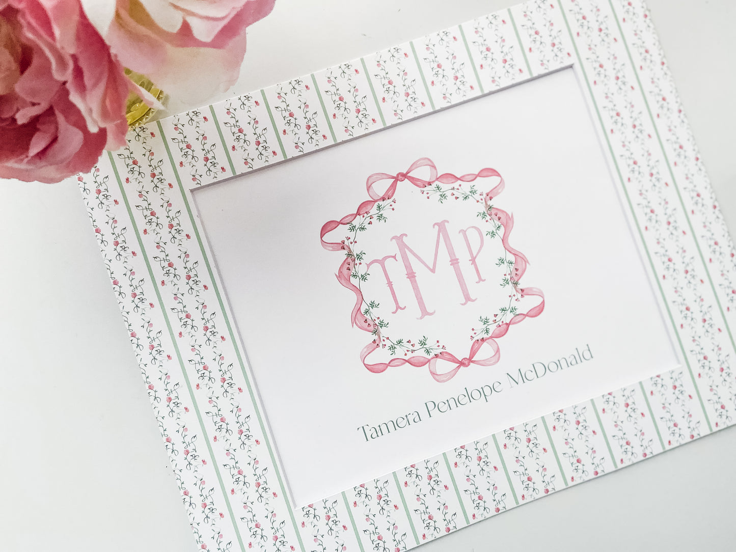 Pink & Green Floral Nursery Monogram Crest with matching Photo Mat