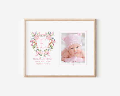 Pink Floral Monogram Newborn Photo Mat